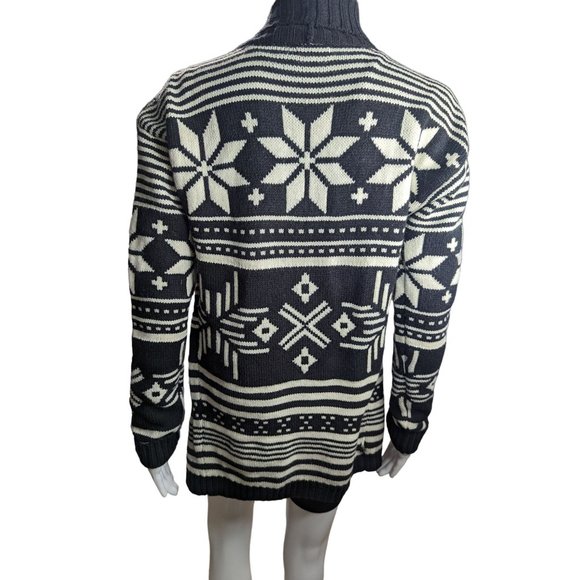 Express Black & White Snowflake Waterfall Cardigan Merino Wool Blend sz M - Picture 4 of 9